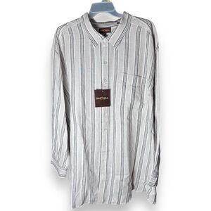 Oak Hill Beige Striped 100% Linen Button Long Sleeve Dress Shirt Men’s Size 5XL
